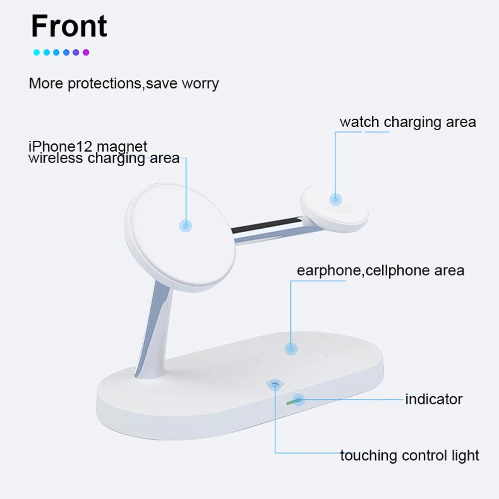 Estación de carga inalámbrica magnética 5 en 1 para iPhone 13 14, estación de carga para Airpods Pro, cargador inalámbrico con luz nocturna